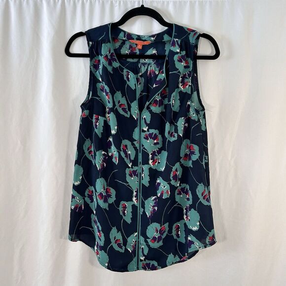 ModCloth Blouse Women's Small Green Blue Floral Sleeveless Polyester - Picture 1 of 8